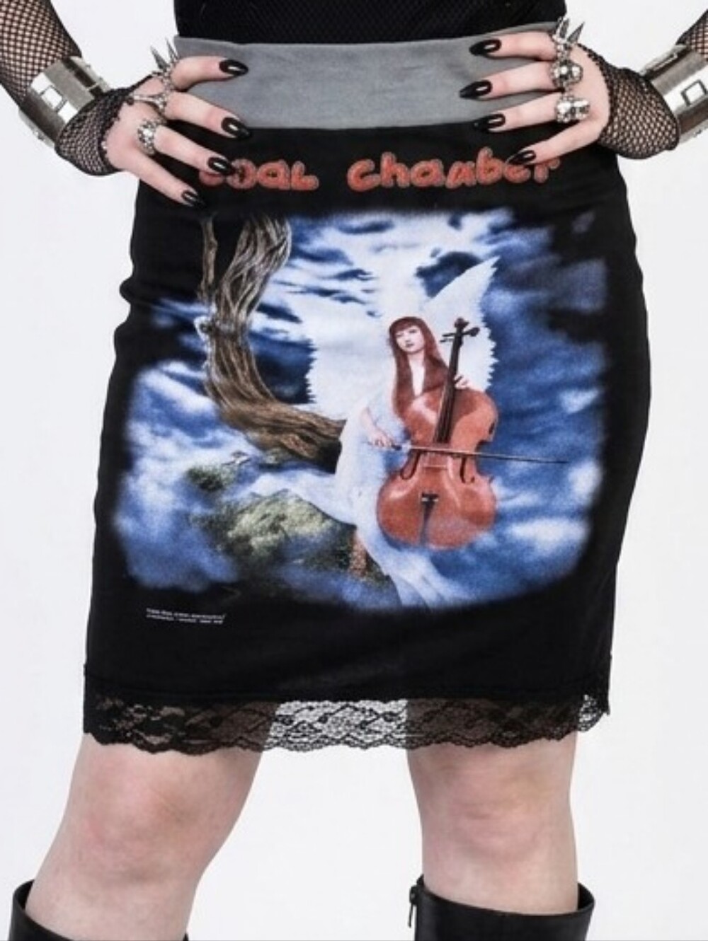 Vintage Coal Chamber Band Graphic Midi Skirt - 90s Nu Metal Spookycore Goth Lace